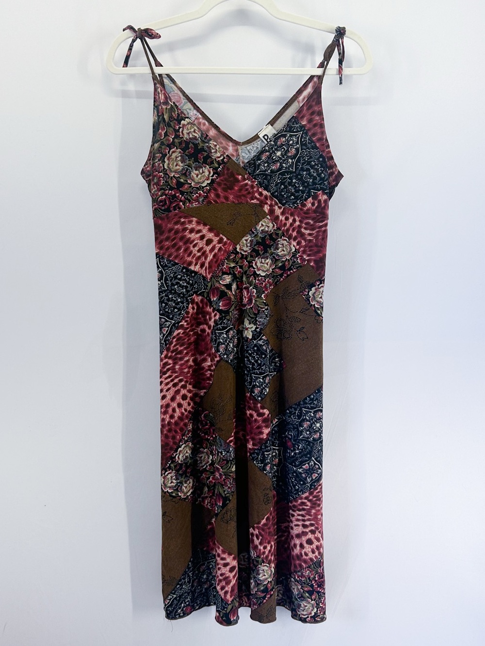 Vintage Peca’s Y2K 90s Patchwork Midi Slip Dress Animal Floral Print Made in USA
